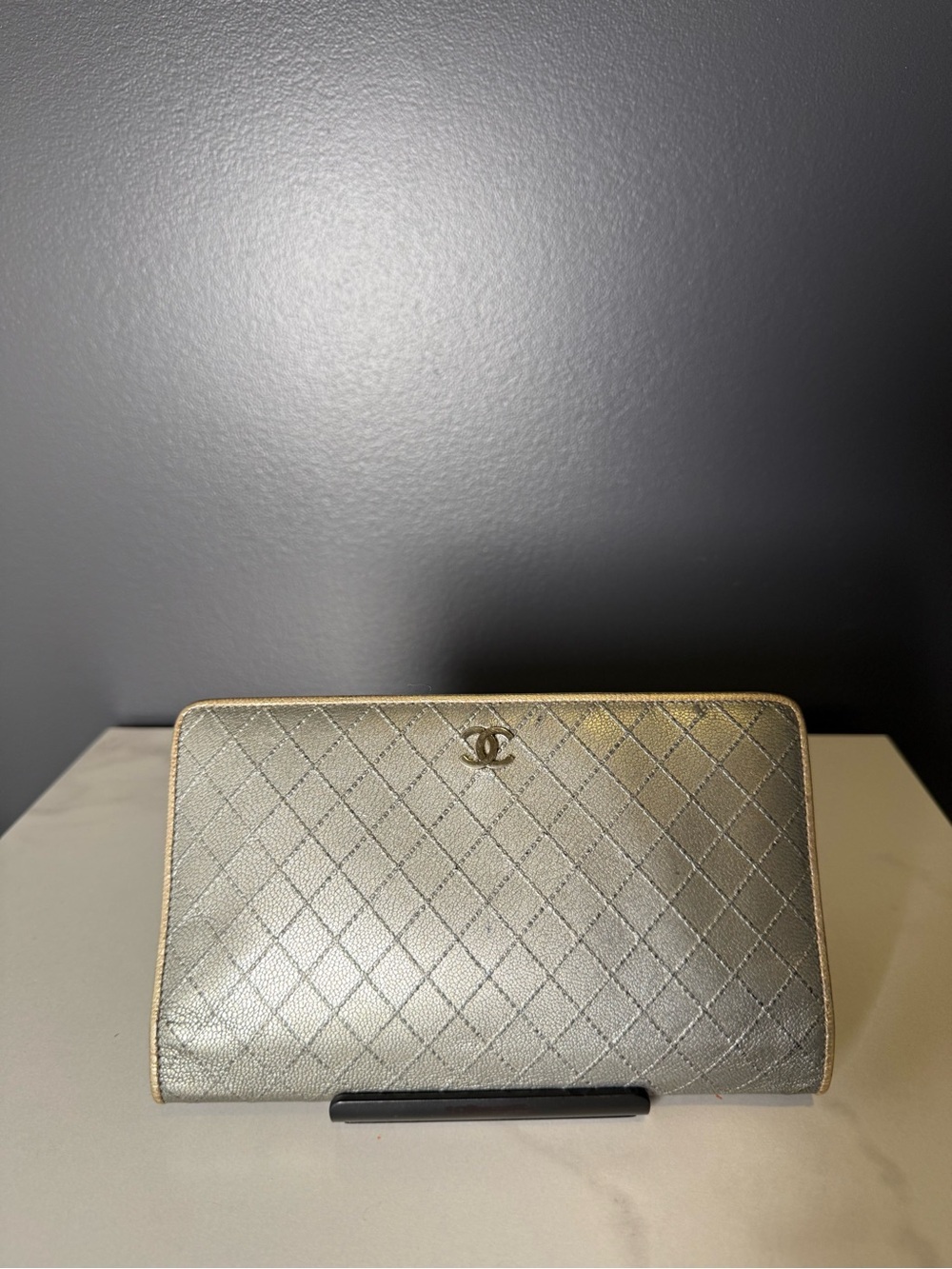 CHANEL Quilted Metallic Gold-Silver Wallet